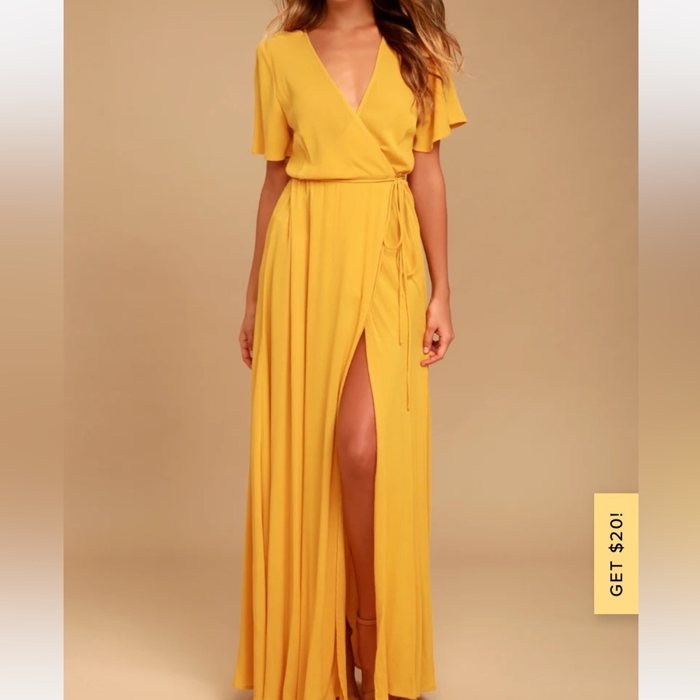 Much Obliged Golden Yellow Wrap Maxi Dress